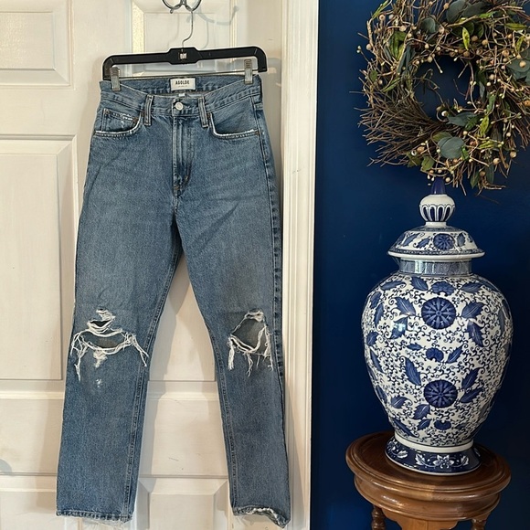 Women’s AGOLDE Mia Mid Rise Relaxed Fit Distressed Straight Leg Jeans Size 27 - Picture 1 of 9
